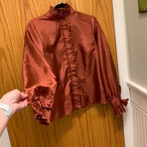 Last chance before thrifting it! Vintage copper Simon Chang blouse flower cuffs